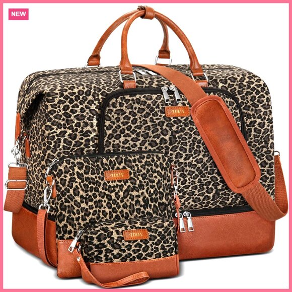 Large Travel Duffel Bag with Shoe Compartment Water Resistant Faux Leather